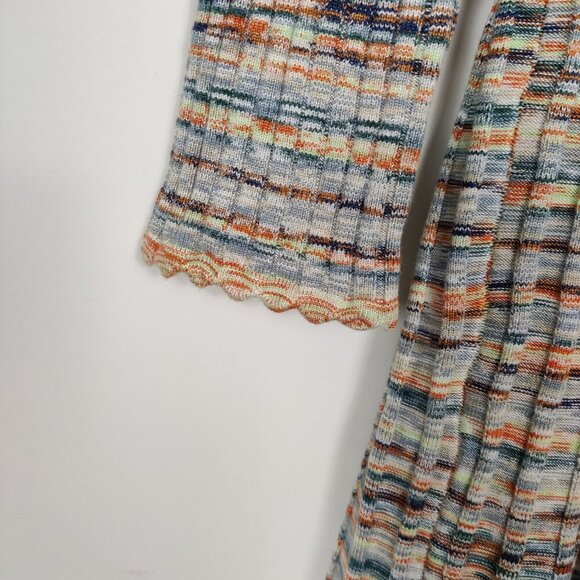 Shoshanna Women's Mini Dress Size L Multicolor Scalloped Hem Knit Ribbed V Neck - Picture 9 of 14